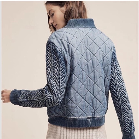 Anthropologie Cloth & Stone Quilted Chambray Bomber Jacket size XS - Picture 3 of 16